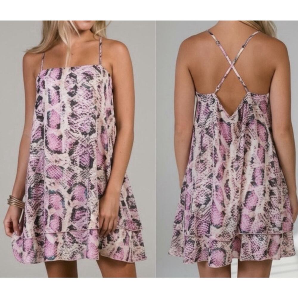 Show Me Your Mumu Pink Snake Print Romper Dress L Flowy Boho Mini